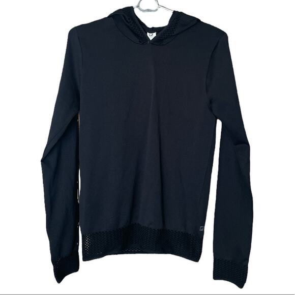 Fabletics Megan Seamless Pullover Mesh Long Sleeve Hoodie Top Black Size Medium - Picture 1 of 10